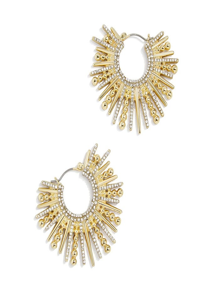 BaubleBar Jaskamal Gold Statement Earrings - Luxurious Sun Burst-Style, Hypoallergenic, 14k Gold-Plated Brass, Hoop Design with Glass Beads - Perfect Dressy Gold Earrings for Statement Jewelry Lovers - Image 1